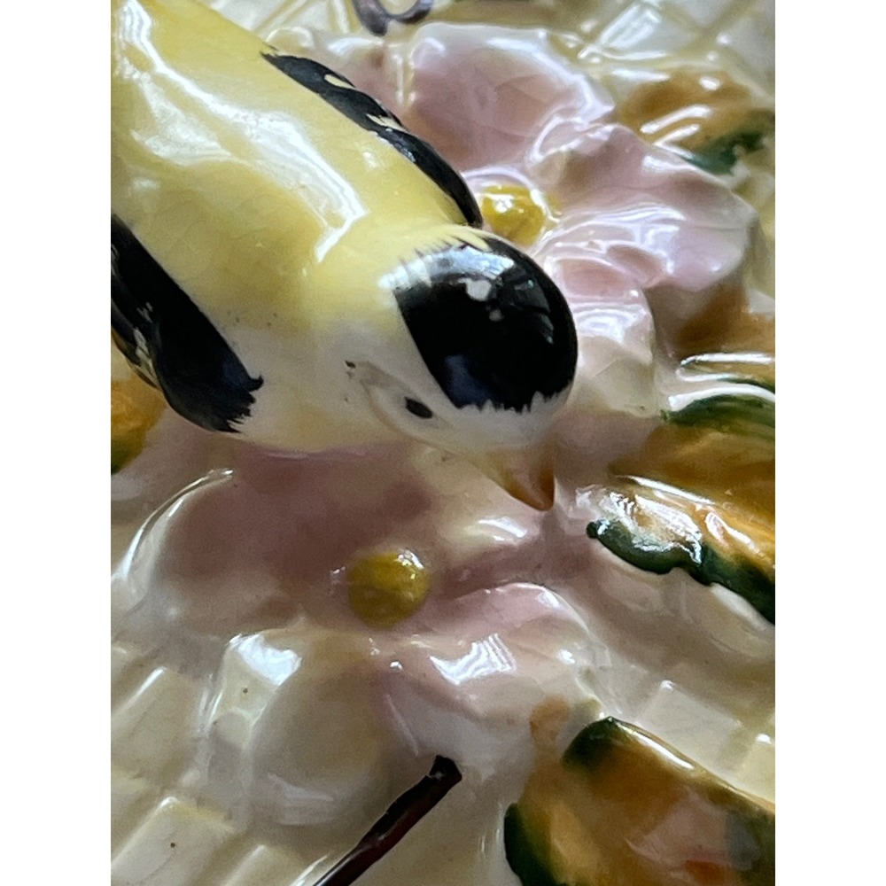 Vintage Chase Japan Ceramic Box Yellow Bird Pink Flower Lattice Gold Trim - Picture 7 of 7